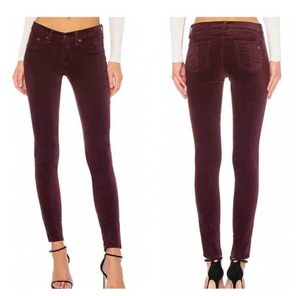 rag & bone Pants - rag & bone Women's Burgundy Velvet Skinny Pants Size 30 EUC Cotton Blend